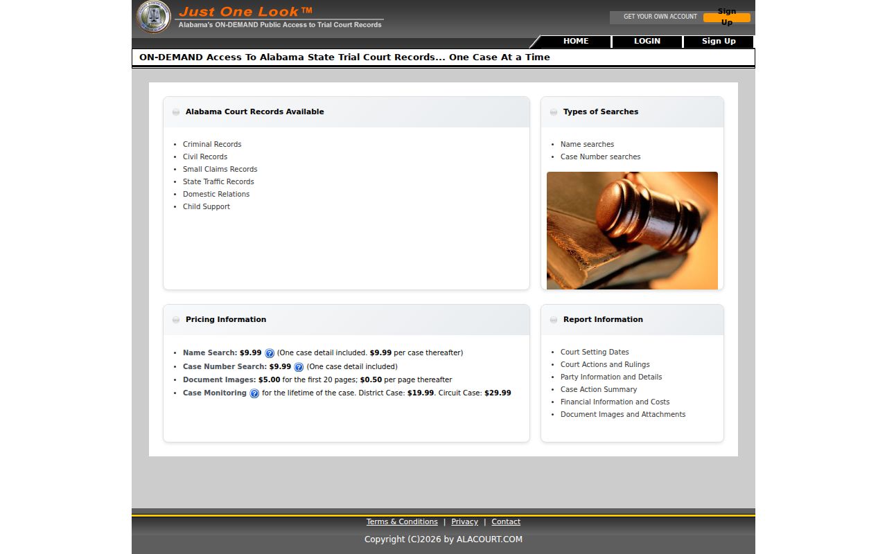 Washington County criminal court case search on Alabama Just One Look