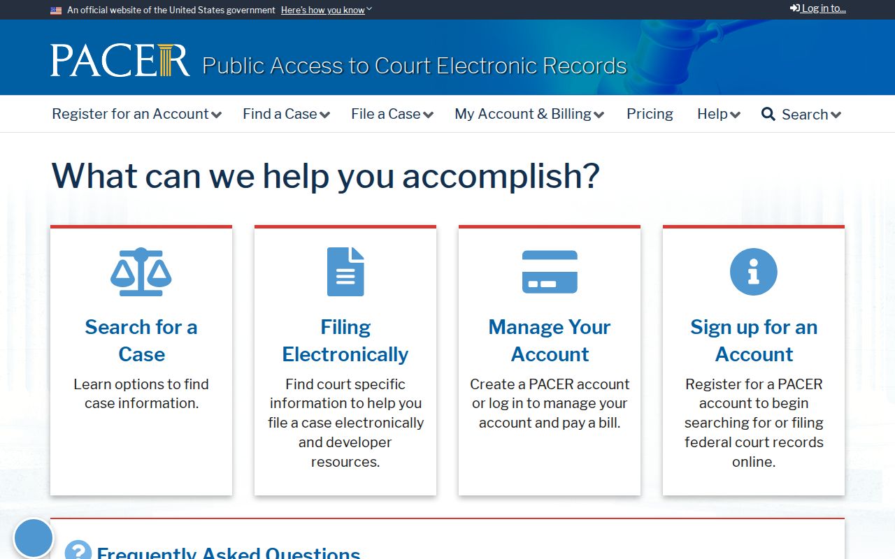 Federal PACER search for criminal cases outside Washington County courts