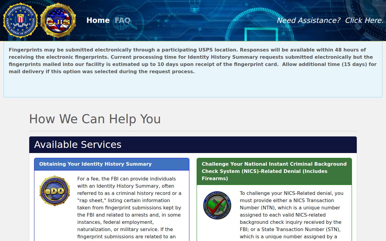 Washington County criminal history FBI self-review portal
