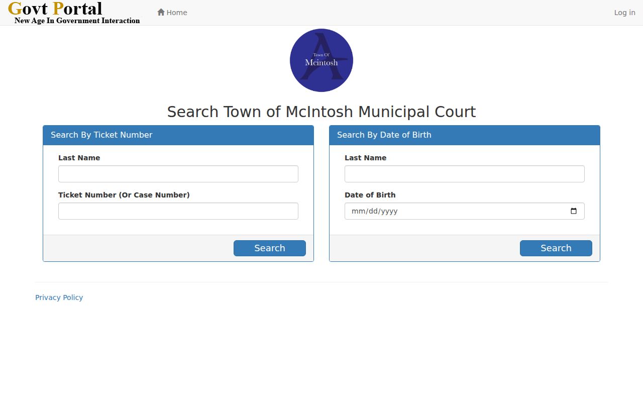 McIntosh criminal records ticket and case search fields
