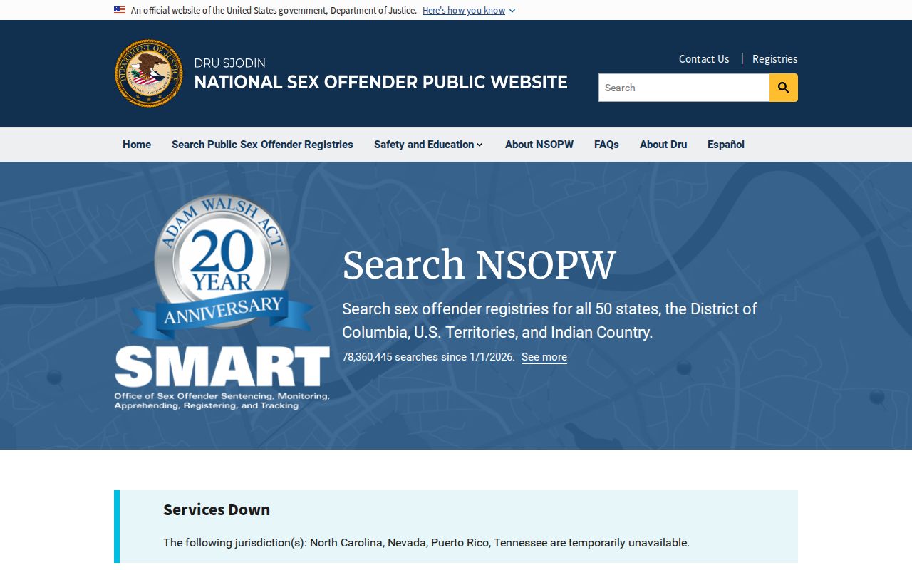 Washington County sex offender search through the NSOPW national interface